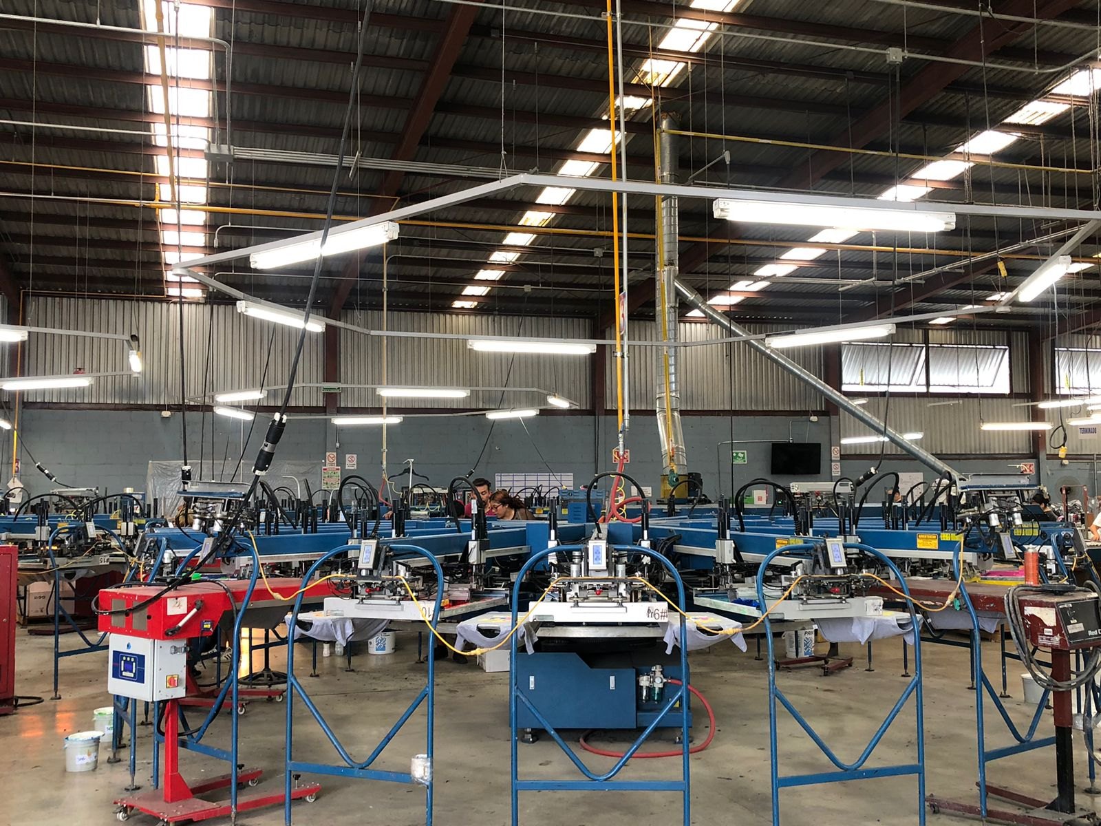Wide view of the screen printing production floor
