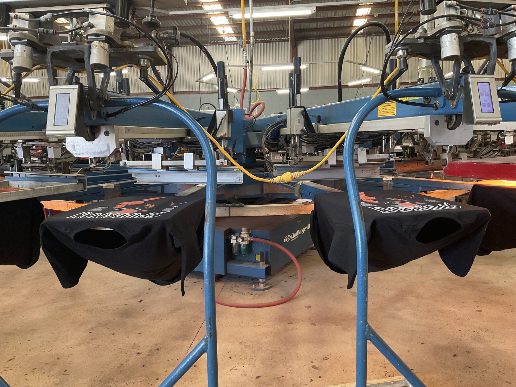 Automatic carousel screen printing press close-up