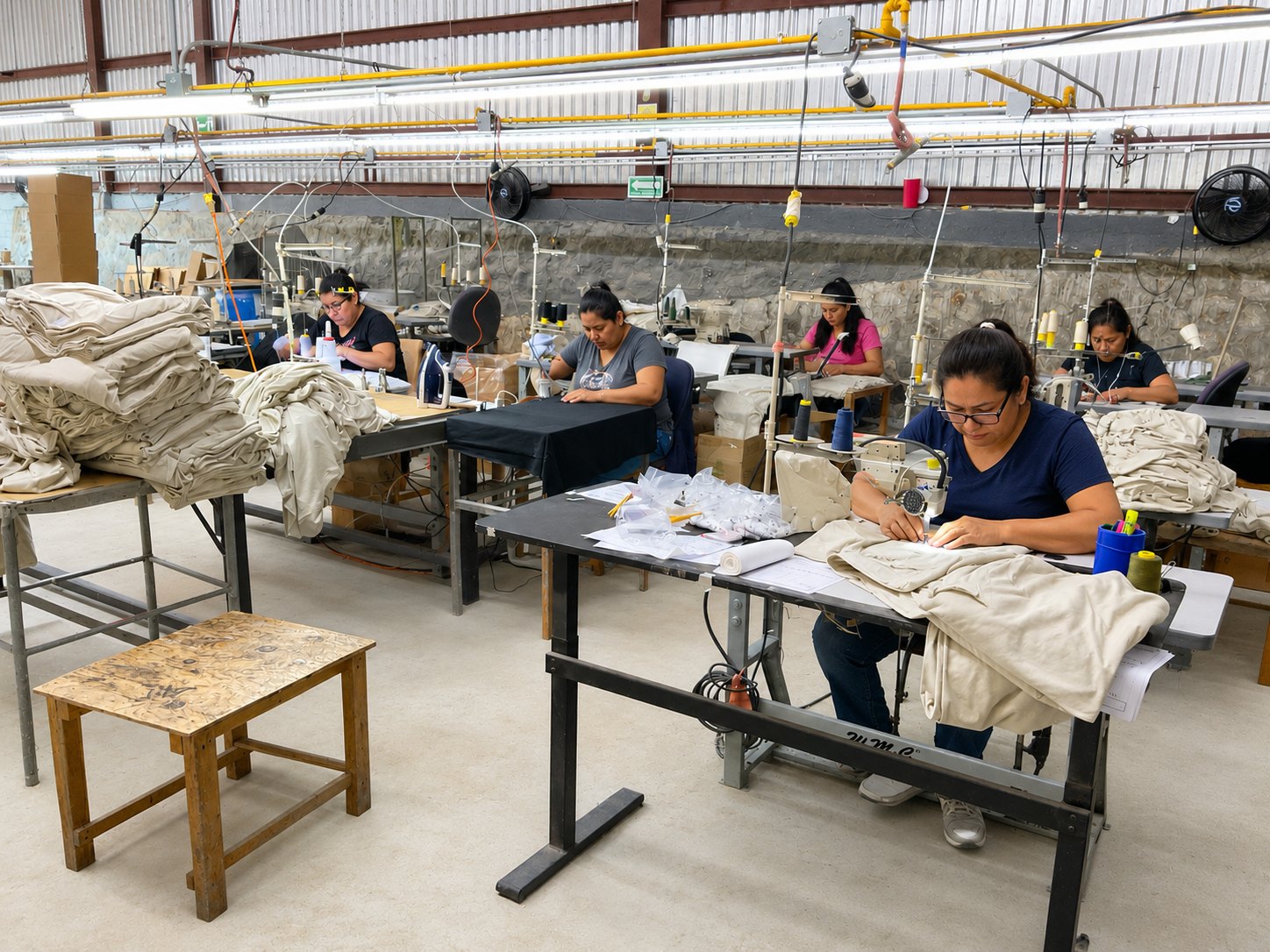 Sewing operators at work on the production floor